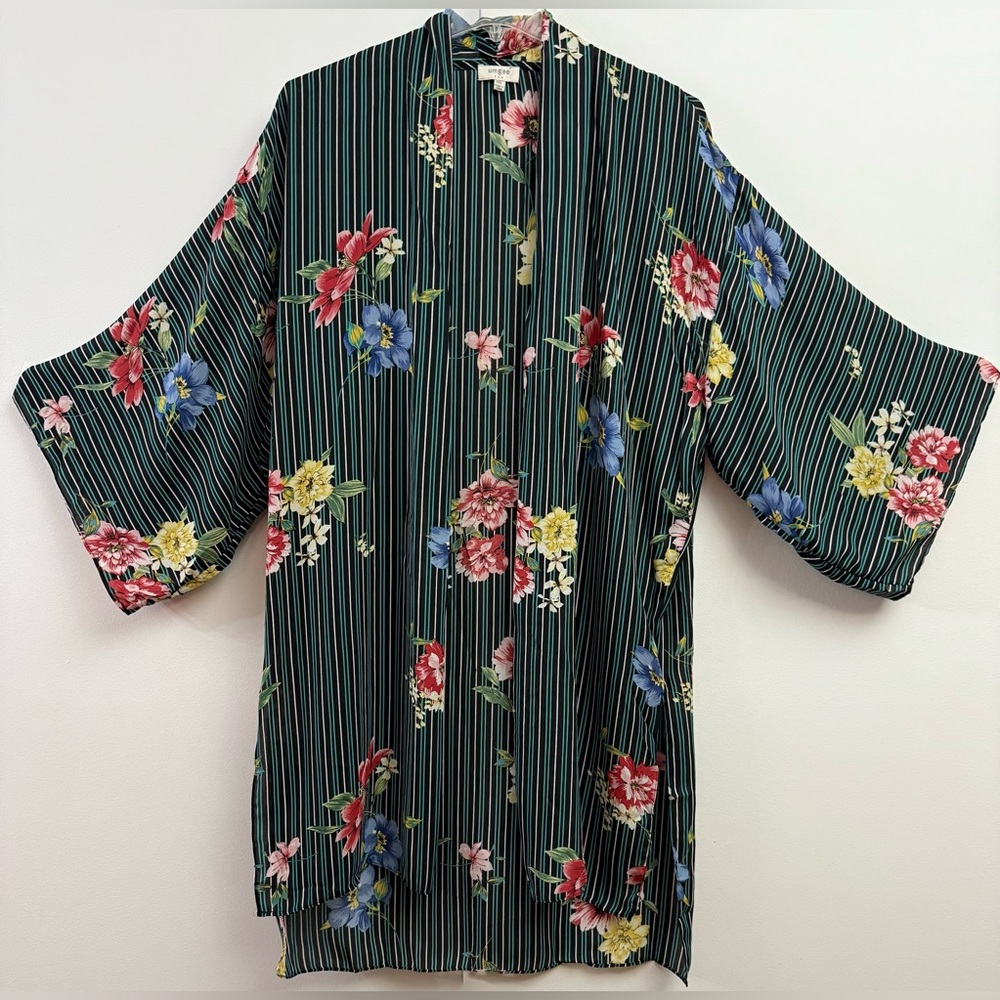 Gorgeous Umgee Black Floral Striped Kimono